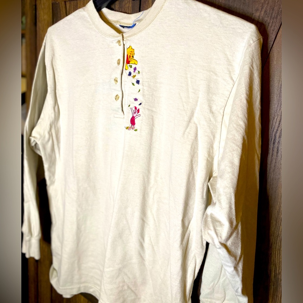 Vintage Disney grey 3/4 button up cotton long sleeve tee.